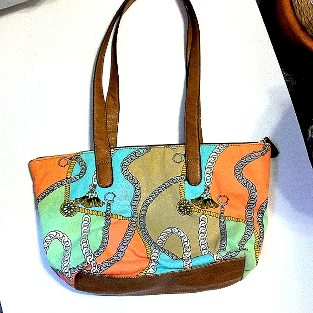 Jaclyn Smith Multicolored Patchwork W/Chains & Ta… - image 2